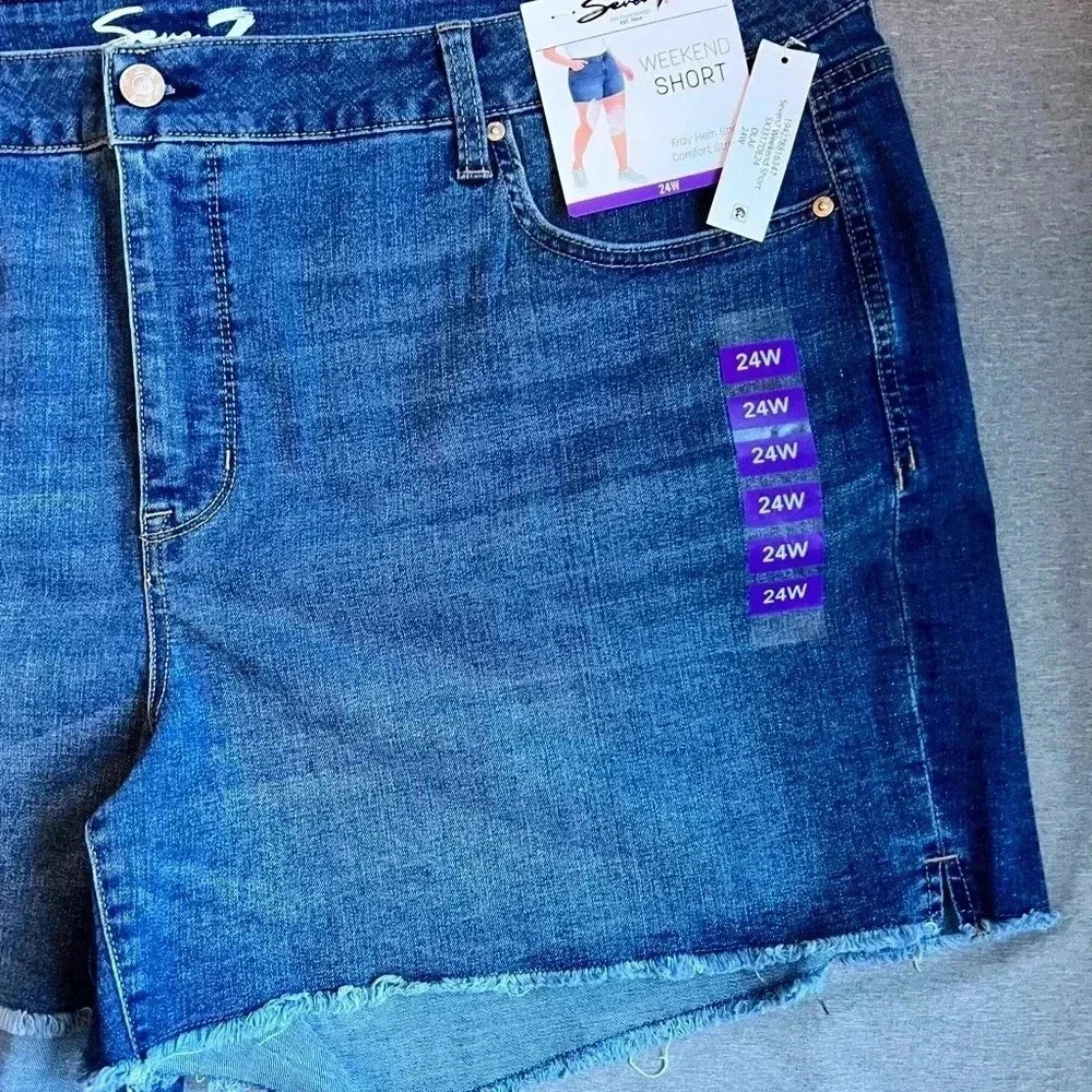 NWT Seven 7 weekend Jean Shorts Fray Hem comfort stretch 24W women’s - Picture 3 of 8